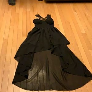 Evening high low black dress with lace back